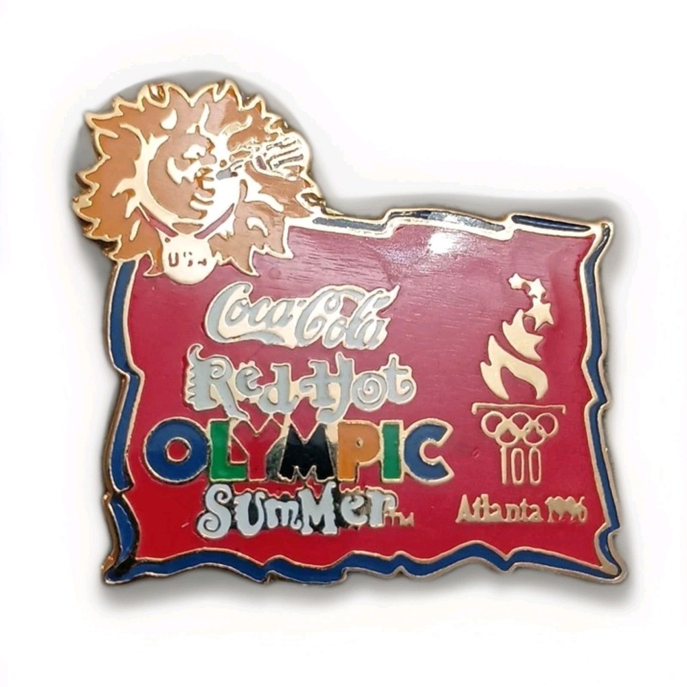 Coca-Cola Red Hot Olympic Summer 1996 Atlanta Games Lapel Hat Pin Gold Tone